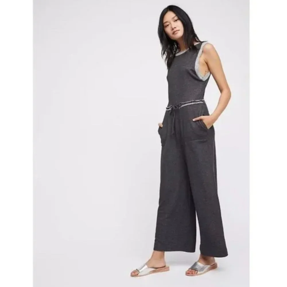 Free People Nikki Dark Gray French Terry Jumpsuit